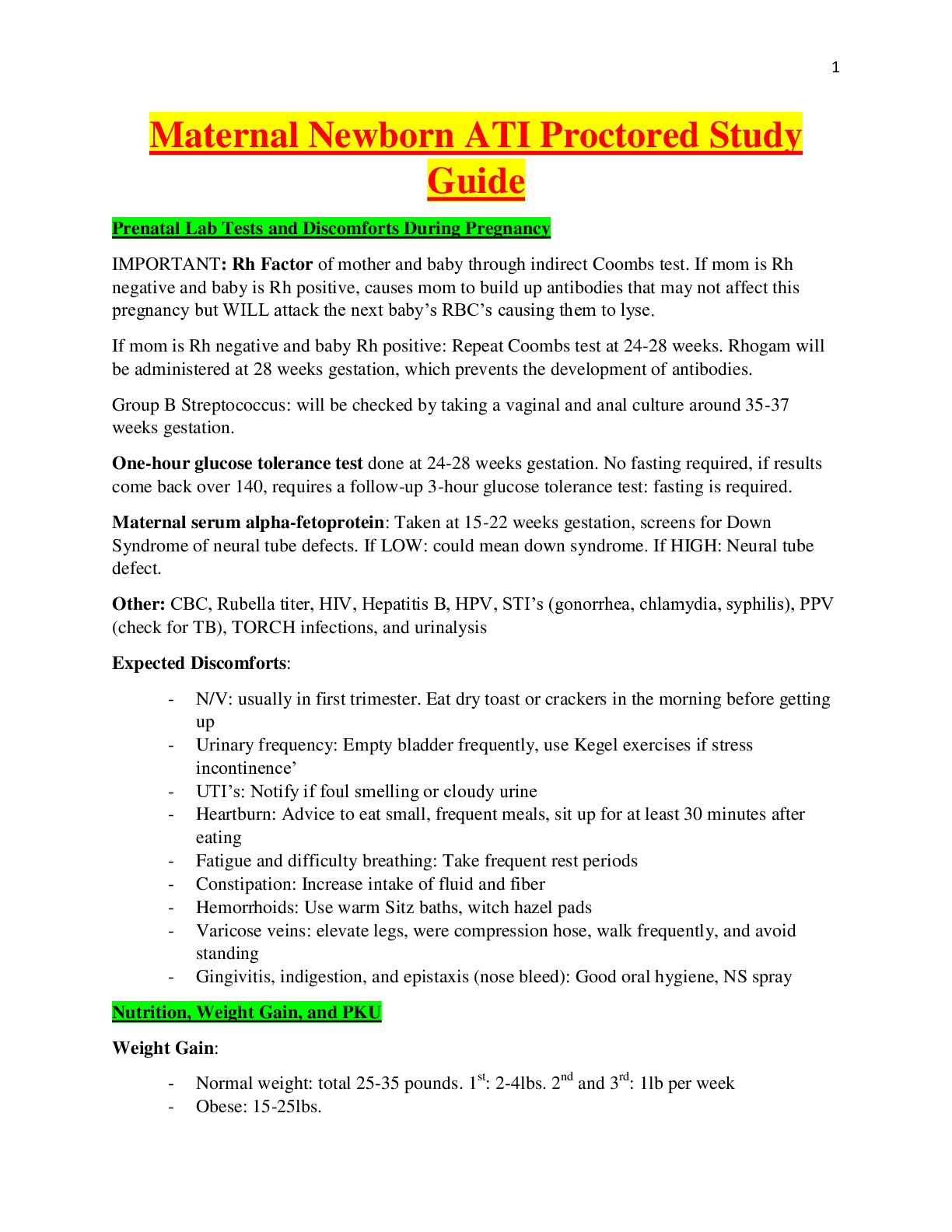 Preview image for Maternal Newborn ATI Proctored Study Guide Updated